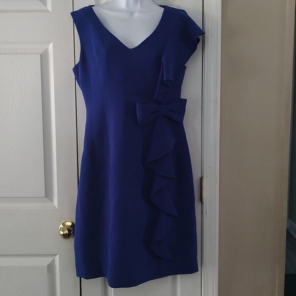 Teri Jon Rickie Freeman royal blue bow ruffle side sleeveless party formal dress - Picture 1 of 6